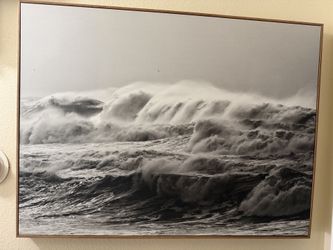 Framed ocean waves canvas, art/photo, black-and-white