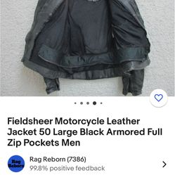 Fieldsheer Leather Men’s Motorcycle Jacket 48 Large