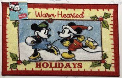 Mickey Minnie Ice Skating Warm Hearted Holidays Accent Rug Door Mat 20” X 32”