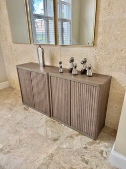2 Reeded Wood Sideboard Buffet Cabinets