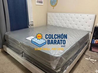 NEW BED FRAME KING SIZE WITH MATTRESS AND BOX SPRING