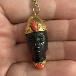 Vintage 18K Italian Blackamoor Pendant w/ Coral (Estate Jewelry)