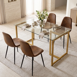 Homy Casa SLIP + CHARLTON 5PC 47.24" Dining Set Glass Table with 4 Suede Dark Brown Chairs Open Box