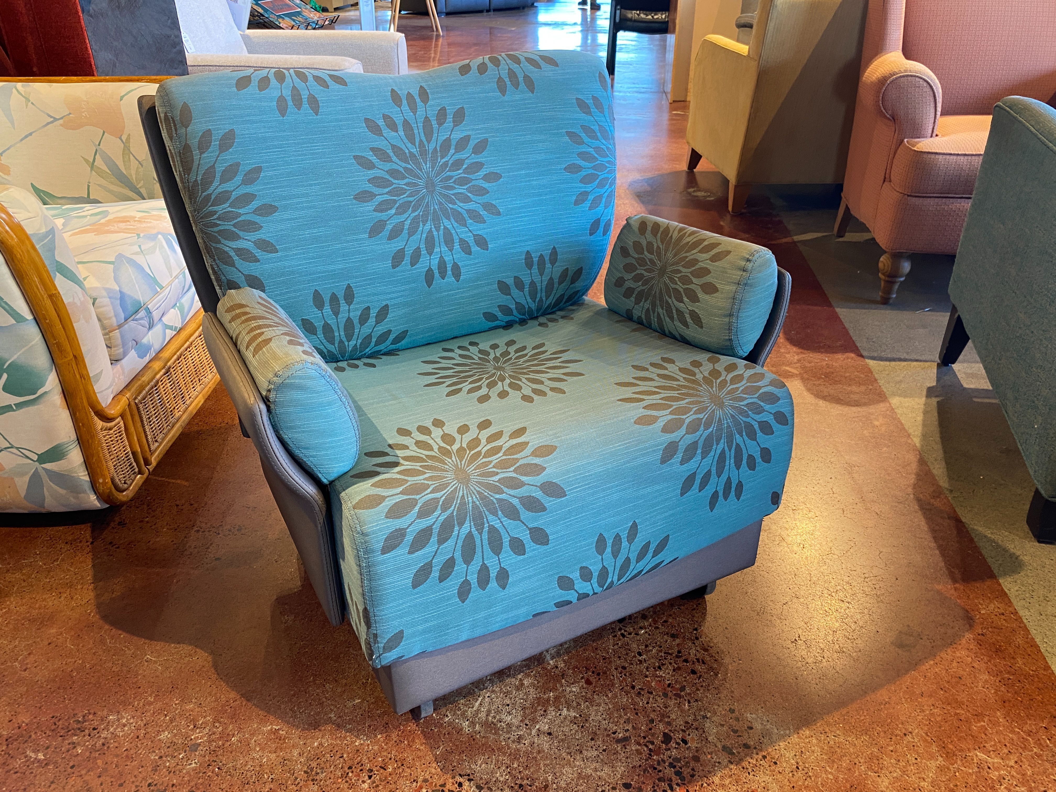 Blue Rolling Chair with Grey Floral Design