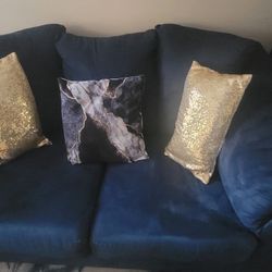 Blue Suede Couch Set For Sale