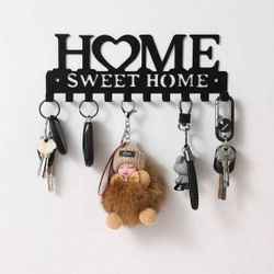 1pc Black Key Holder Wall Mounted Storage Rack, Metal Art Decorative Hook For Coats, Hats, Entrance Hallway