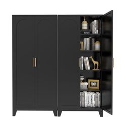 71'' 2 Shapely Doors Cabinet, Metal Storage Cabinet with Doors and Adjustable Shelves, for Bedroom, Living Room, Kitchen(Black)