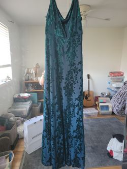 Teal Velvet Floral Maxi Dress