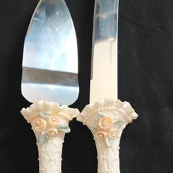 Gorgeous! Wedding Cake Knife &Server StainlessSteel Procalain Intricate Design