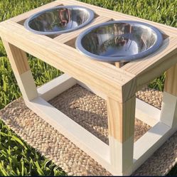 Custom Built Double Dog Bowl Stand Feeder Station Farmhouse Wood Handcrafted Accessories Dog Food 