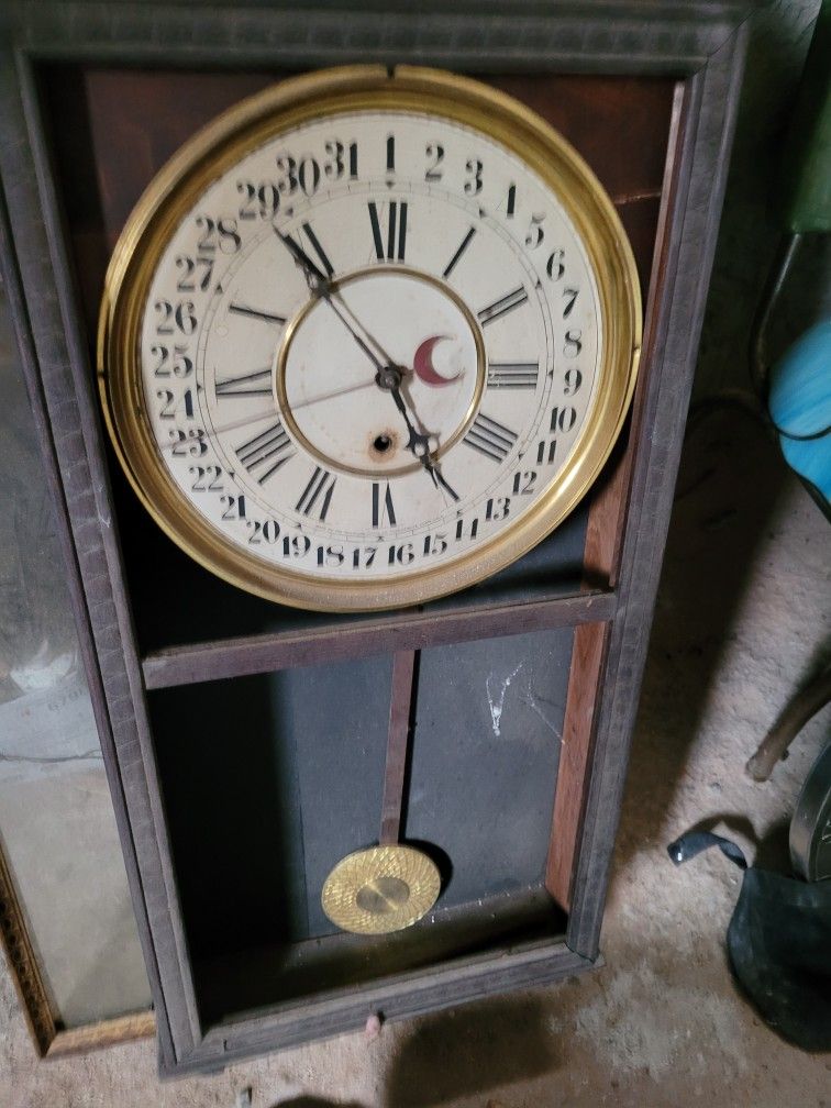 Victorian Walnut Sessions Clock Case With Dial And Pendulum