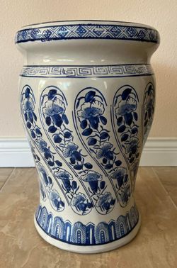 Blue And White Ceramic Stool/plant stand 16”x10”    $80