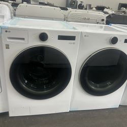 LG 5.0 cu. ft. Stackable Smart Front Load Washer & 7.4 cu. ft. Vented Stackable SMART Electric Dryer