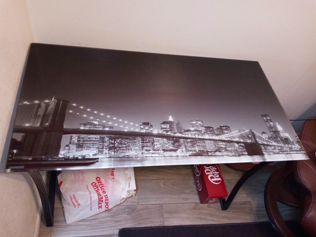 Glass Top Brooklyn Bridge Computer desk