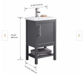 20" x 15" x 34" Porcelain Sink Gray Cabinet