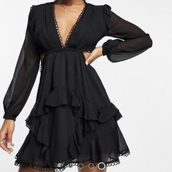 Black Long Sleeve Cut Out Mini Dress