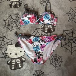 Material Girl floral polka dot watercolor bikini set