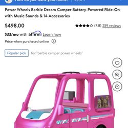 Power Wheels Barbie Dream Camper