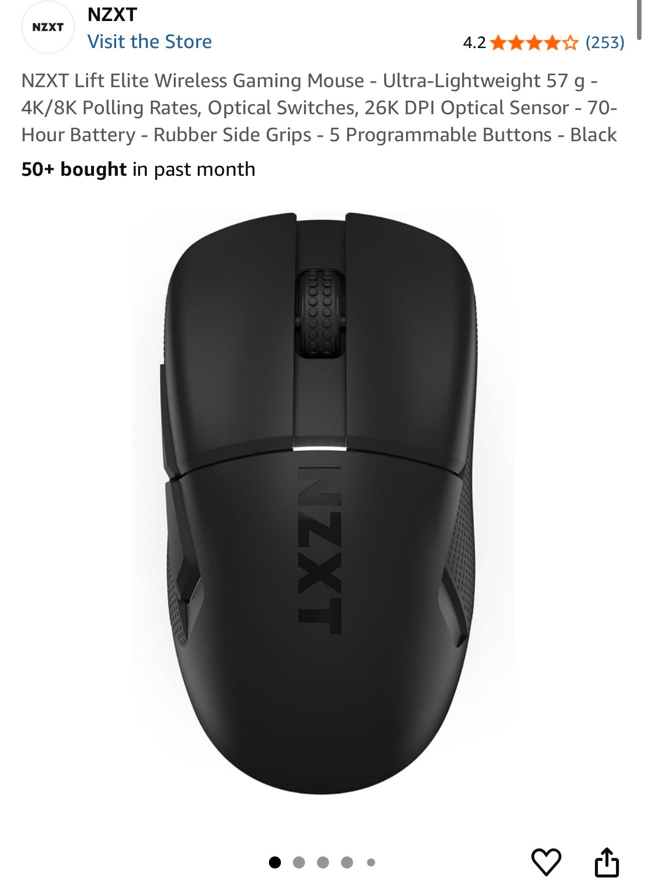 NZXT Lift Elite Wireless Gaming Mouse - Ultra-Lightweight 57 g