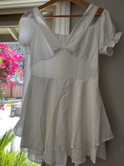 Stylish Size M Cream White Playsuit Romper Jumpsuit With Overskirt