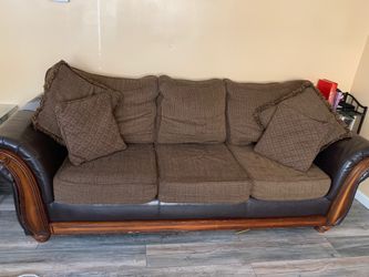 2 Vintage leather with wood moulding couches !!!