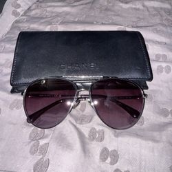 CHANEL 4279-B Metal Aviator Sunglasses w/ Leather Case