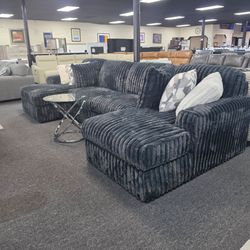 Dark Gray Ribbed Fabric Sectional Sofa with Chaise 🚚WE DELIVER🚚