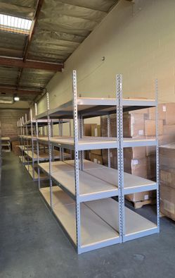 4 Tier Shelving 48 in W x 24 in D American Made Used Heavy Duty Steel Boltless Storage Rack Delivery Available