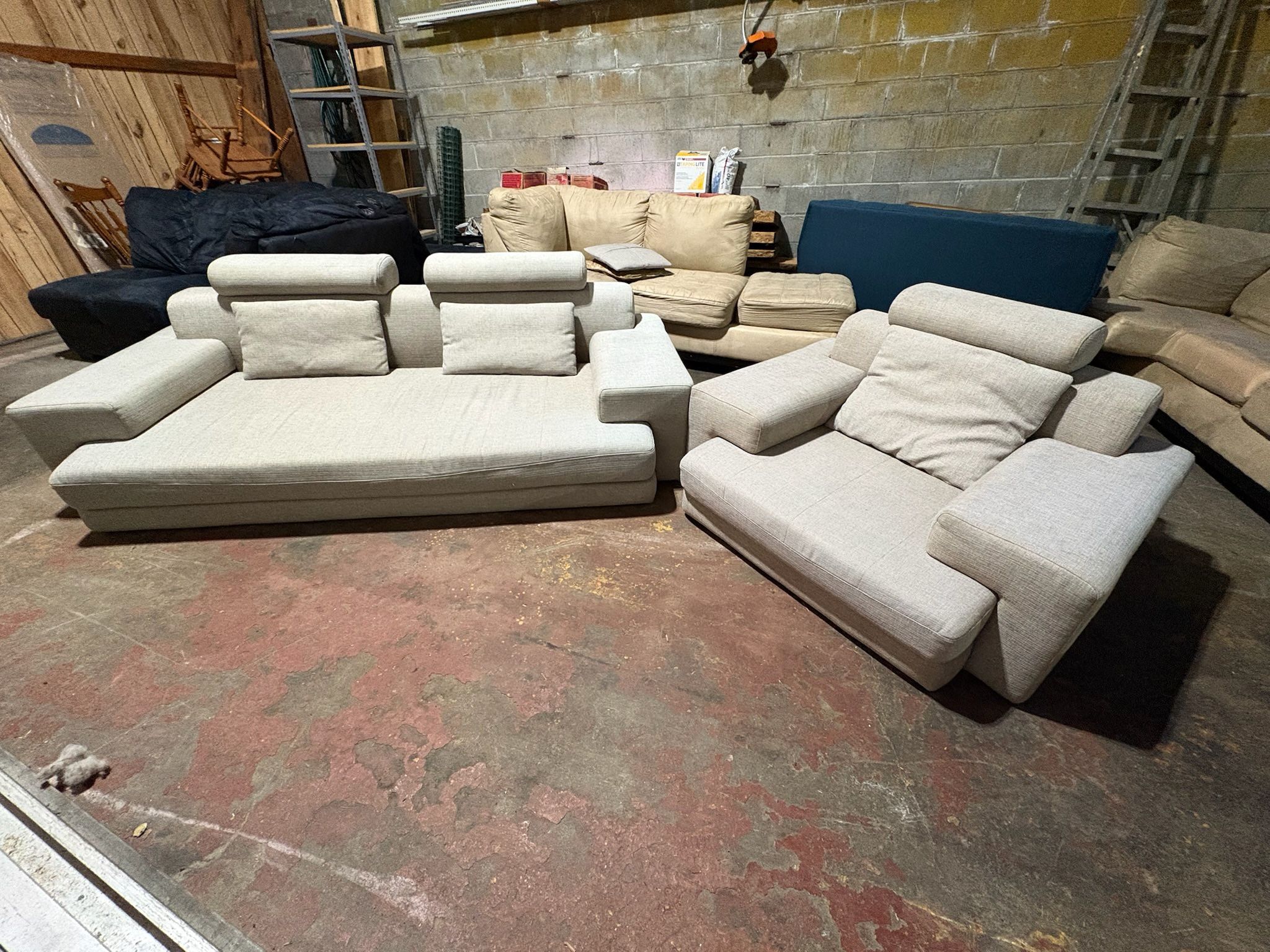 Dania modern light gray set — “Contemporary Beige Couch + Armchair Set (WE DELIVER)