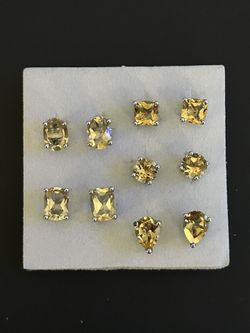 Yellow Citrine Stud Earrings (5 Pair)