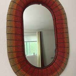 Red Large Mirror - Red Gold Beads 