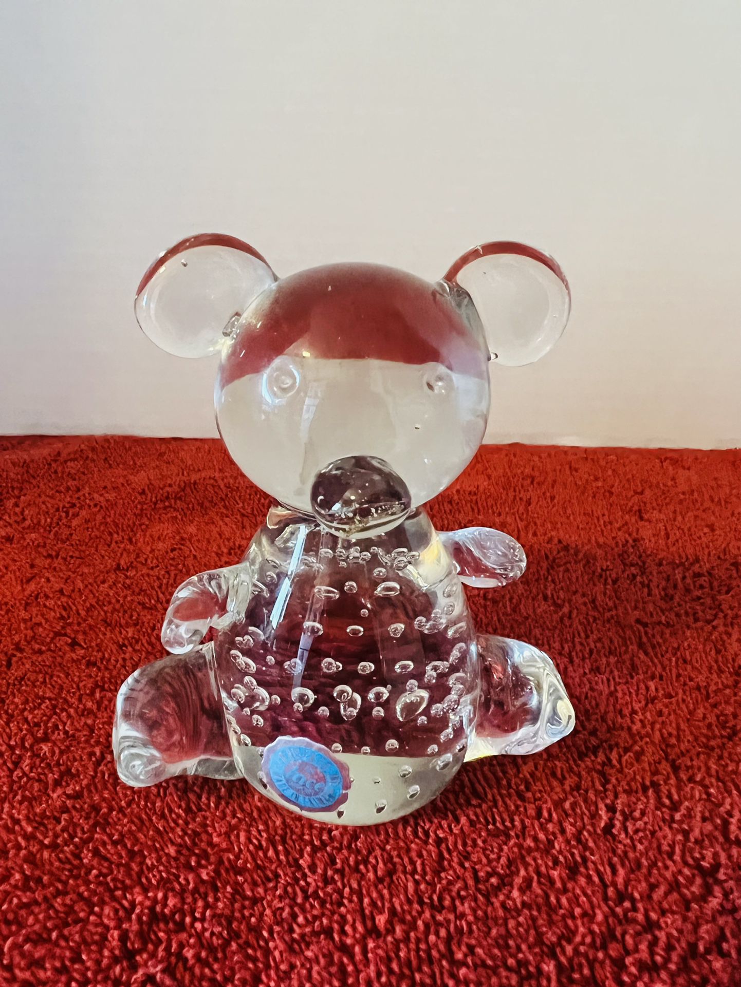I. W. Rice & Company Taiwan Art Glass Bear Paperweight With Controlled Bubbles