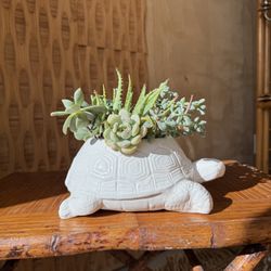 Vintage Turtle Ceramic White Planter Made In Japan Garden Decor Pot Vase Prop Vessel Plant Stand 