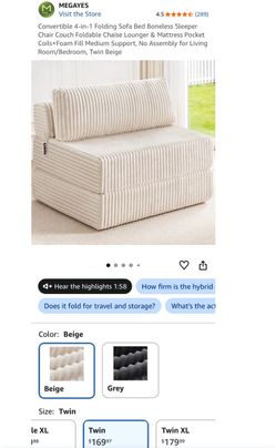 Folding Sofa Bed Twin Size grey/beige
