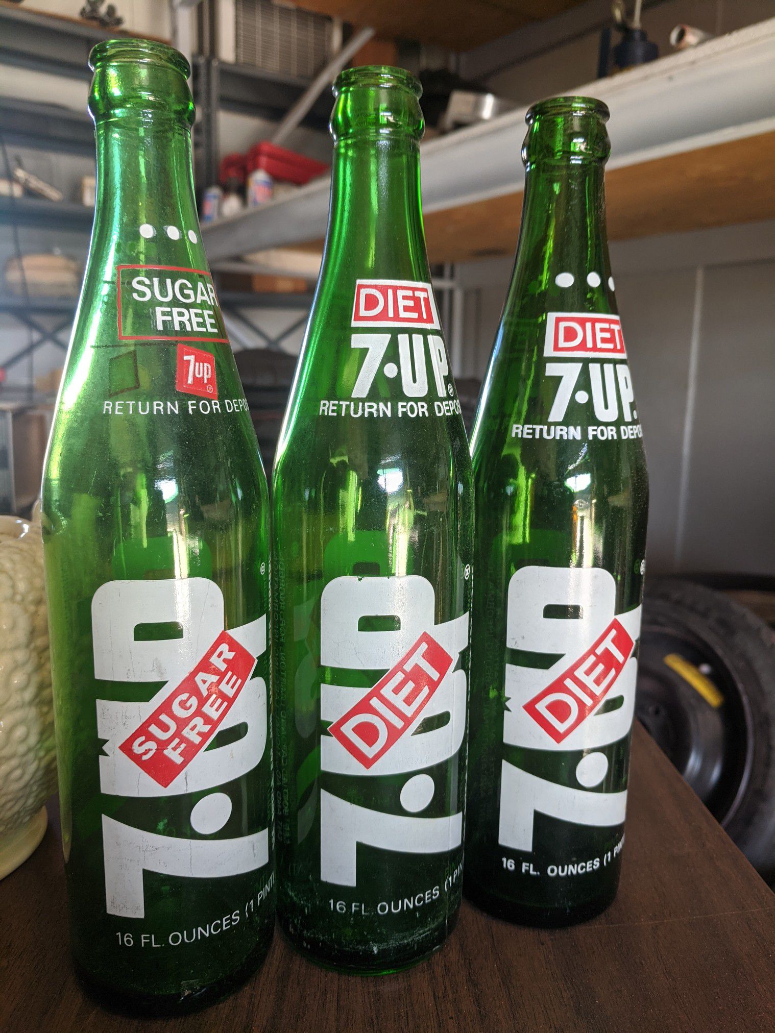 Vintage diet 7Up green bottles