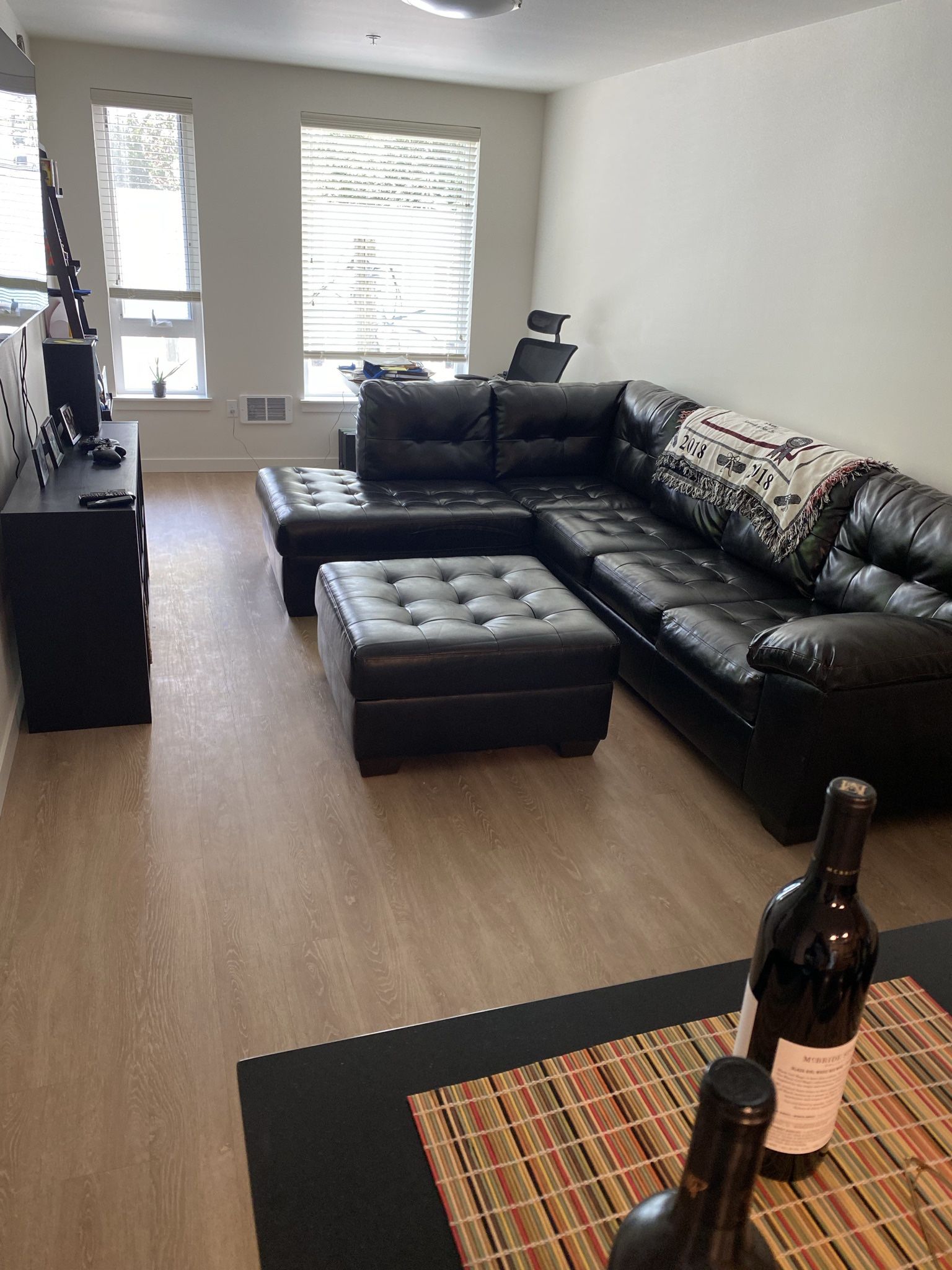 Dark Black/Brown Couch with Ottoman – Gently Used