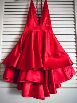 Red Satin Tiered Halter Mini Dress (small)