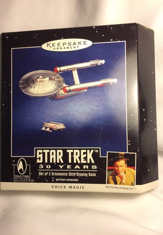 Collectible 1996 Hallmark Die-Cast Metal Star Trek 30 Years Set of Two Ornaments With Stand