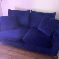 Blue Loveseat 5’x3’x2’ Small Couch, Gold Color Legs.