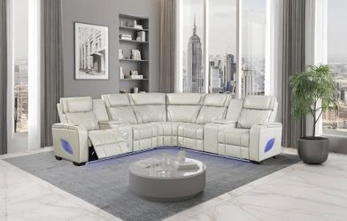 Elegant Zero gravity 3Pc Grey Power reclining sectional w/Power headrest & more features