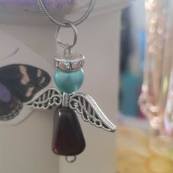 Purple Tourmaline Stone And Blue Pearl Angel 