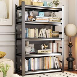 Book Shelf, 5 Tier Metal Wide Bookshelves, Heavy Duty Bookcase, Adjustable Industrial Bookshelf, Tall Book Shelf for Living Room & Bedroom and Library