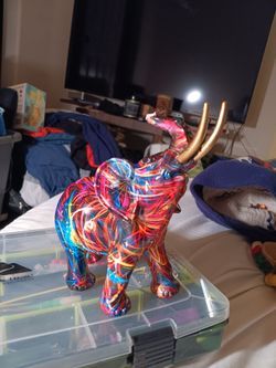 Colorful Elephant Figurine with Gold Tusks