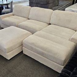 Sectional 4 Pcs Beige $899 Corduroy Fabric Beige 