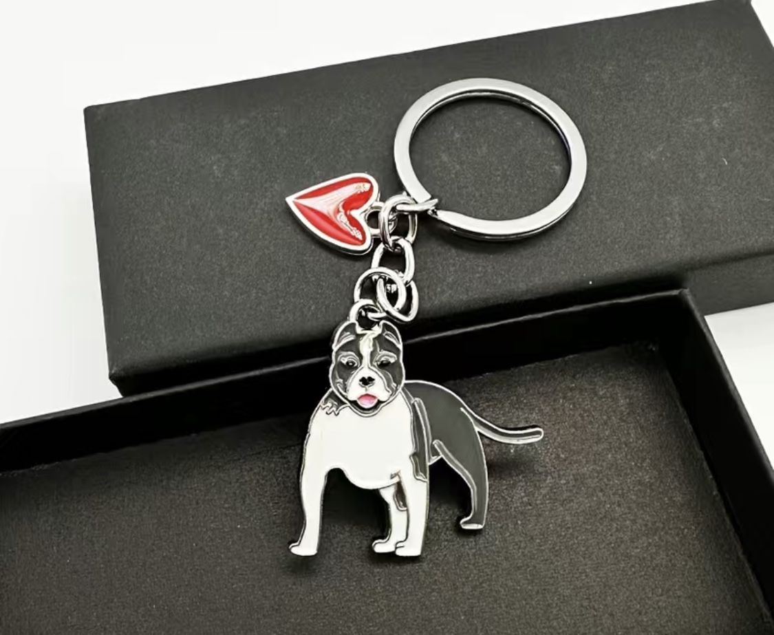 Brand New Pit Bull Puppy Dog Heart Charm Keychain
