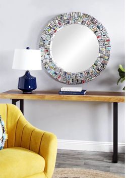 DecMode 38" x 38" Multi Colored Handmade Recycled Magazine Frame Wall Mirror