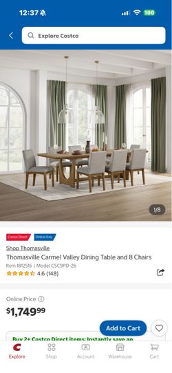 Thomasville Carmel valley dining table 4 chairs Costco