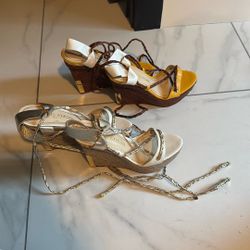 Real Charles Jourdan Paris Leather Espadrilles Multicolor 