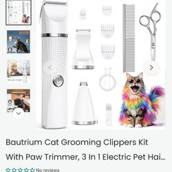 Cat Grooming Clippers Kit with Paw Trimmer, 3 in 1 Electric Pet Hair Trimmer Supplies for Thick Matted Hair, Heavy Coat Butt Shaver Cat Razor Fur Trim