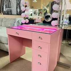 Pink Vanity Desk With 6 Storage Drawers!!!